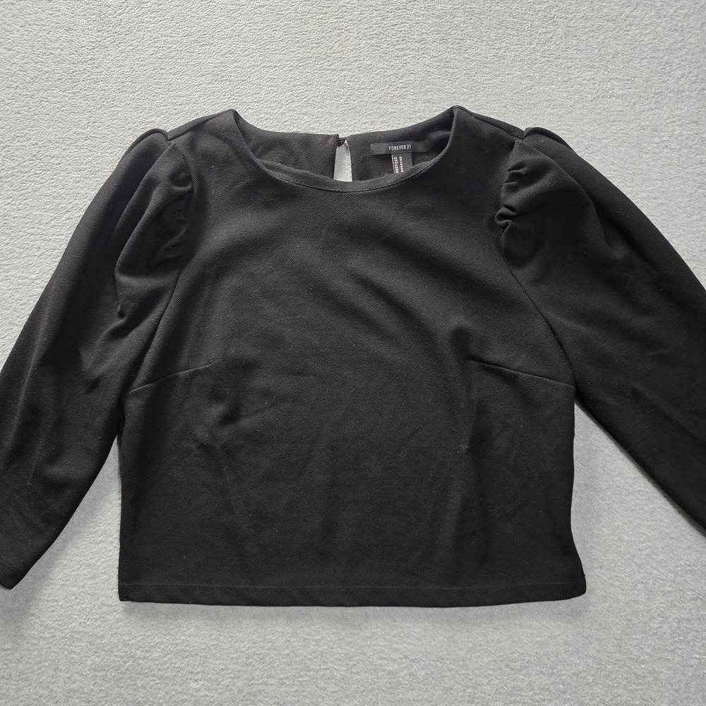 Forever 21 Cropped Puff Sleeve Blouse Womens Medium BlackY2K Going Out Top